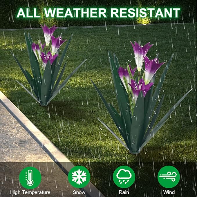 Homight Metal Agave Plant Outdoor Decoration Outdoor Garden Decoration Lily Mexican Yard Art Plant Garden Agave Lily Decorative Garden Gift… (2 Big Purple Lilies)