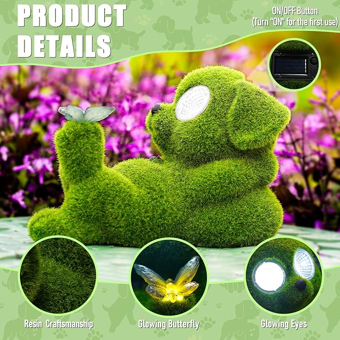 Solar Topiary Dog Garden Statue with Butterfly Garden Decor Clearance for Yard Decorations Outdoor Lawn Ornaments Porch Patio Balcony - Birthday Gifts for Grandma Mom Women