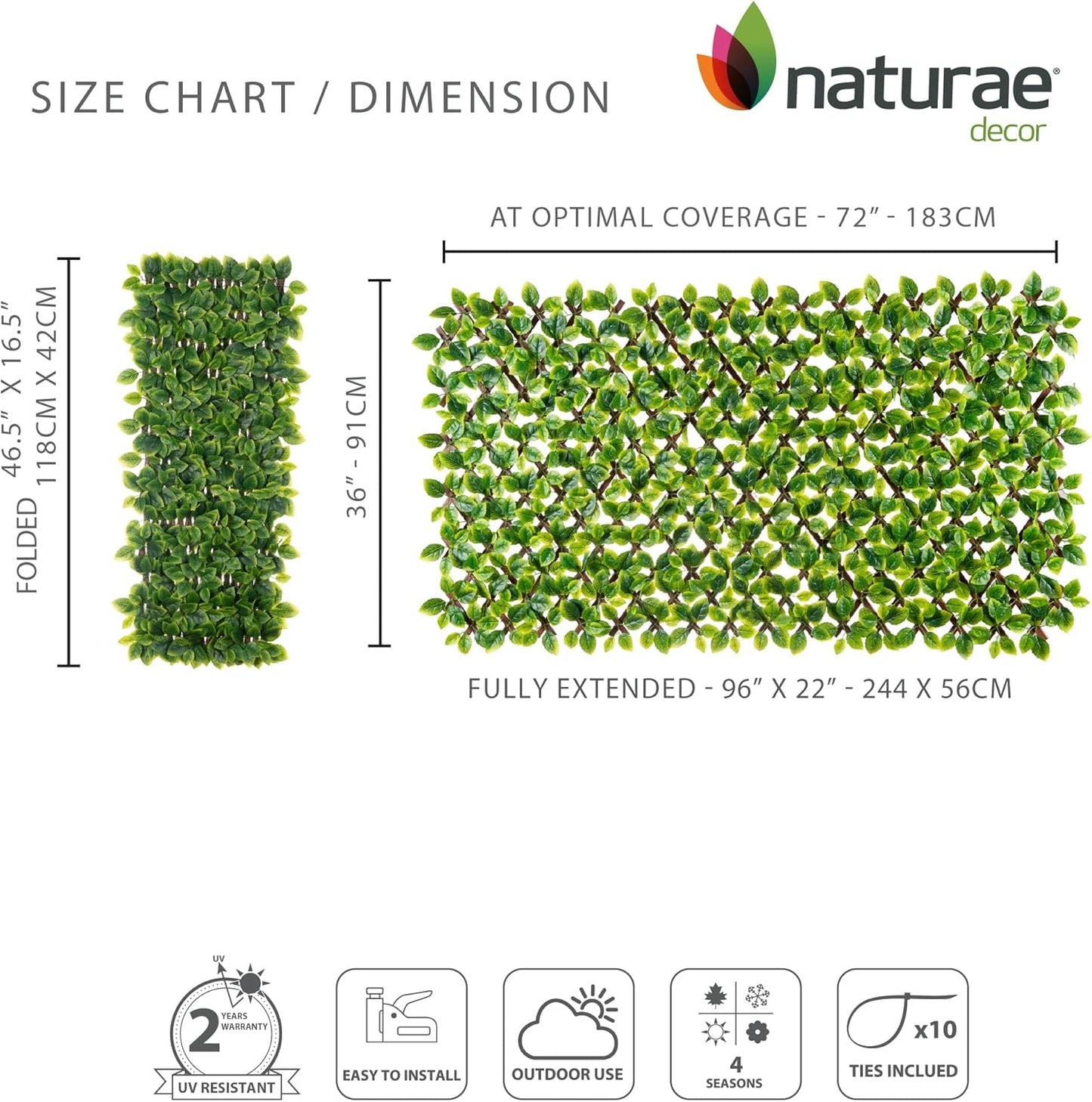 Naturae Decor PVC Expandable Trellis - Outdoor Privacy Screen - Sturdy and Flexible - Realistic Look - 36 in x 72 in - Mint Leaves