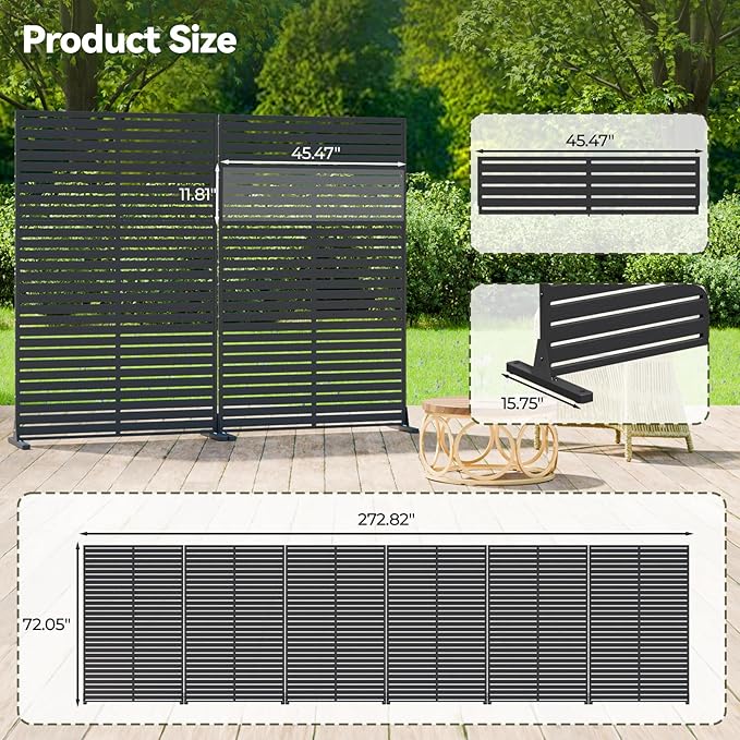 Privacy Screen Outdoor Freestanding Fence Panel, 72" H×47" W HDPE Decorative Screen Panel with Stand & 6 Panel, Air Conditioner Fence, Privacy Panels for Patio, Balcony, Garden, Backyard