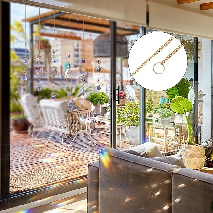 BBdis 6Pieces Crystals Suncatcher, Hanging Sun Catchers with Chain Pendant Ornament Colorful Crystal Suncatchers Prisms for Window Home Wedding Party Christmas Garden Decor