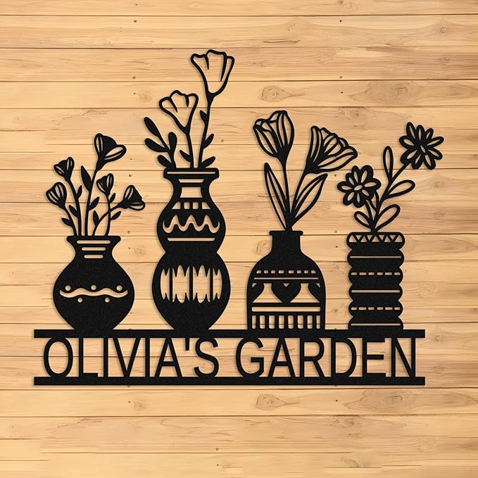 Personalized Vase Metal Wall Art,Custom Flower Metal Signs,Indoor Outdoor Garden Yard Patio Greenhouse Decor,Gifts for Gardeners,Welcome sign style 19