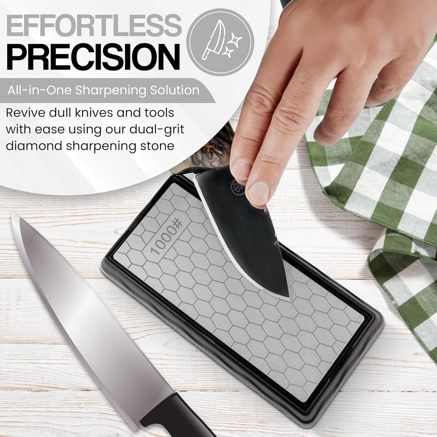 Premium-Grade Diamond Sharpening Stone Set - Double Sided Diamond Knife Sharpener | 400/1000 Grit Stone W/Non-Slip Base & Cover I Replacement to Knife Whetstone & Chisel Sharpening Kit
