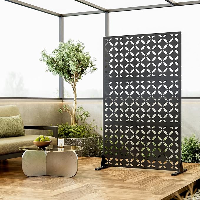 Heavy-Duty Outdoor Privacy Screen for Patio, Balcony, Backyard - 72" H * 44" W Tall Metal Room Divider with Classic Clover Pattern, Anti-Tipping Kit, Weather Resistant, Easy Assembly