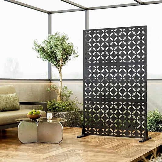 Heavy-Duty Outdoor Privacy Screen for Patio, Balcony, Backyard - 72" H * 44" W Tall Metal Room Divider with Classic Clover Pattern, Anti-Tipping Kit, Weather Resistant, Easy Assembly