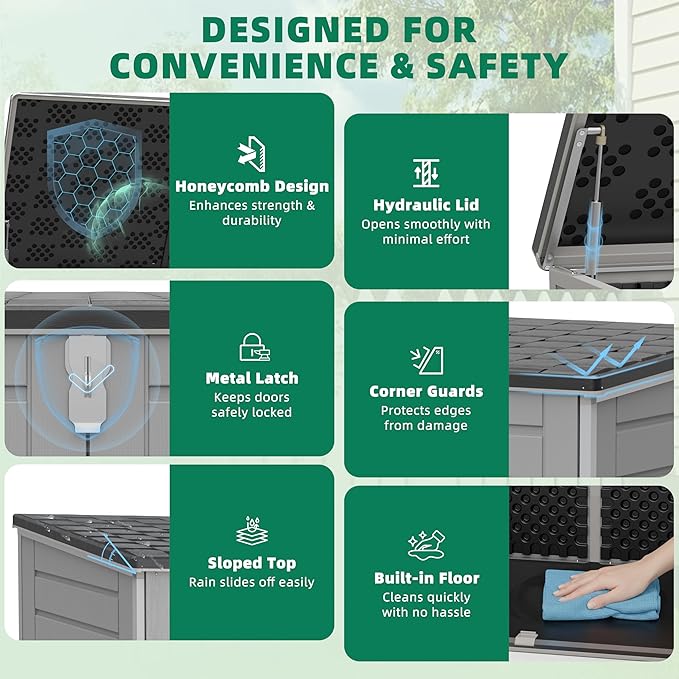 Outdoor Trash Can Storage Shed 4.6 x 4.1 FT, 304 Gallon Resin Shed with Lockable Doors & Lift Lid, Waterproof Outdoor Storage for Garden Tools, Cushions and Patio Equipment (Gary)