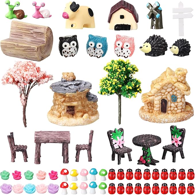 Skylety 64 Pieces Miniature Garden Accessories Mini Animals Miniature Ornament Kit Animal Figurines Miniature Micro Landscape Accessories for Dollhouse Decoration Plant House Decor