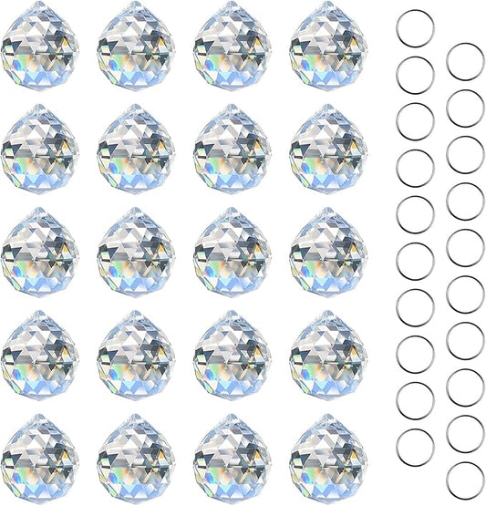 MerryNine 30mm Clear Crystal Ball Prism with 20 Pcs Metal Rings Sun Shine Catcher Rainbow Pendants Maker, Hanging Crystals Prisms for Windows, for Feng Shui, for Gift (30mm/1.18" 20pack)