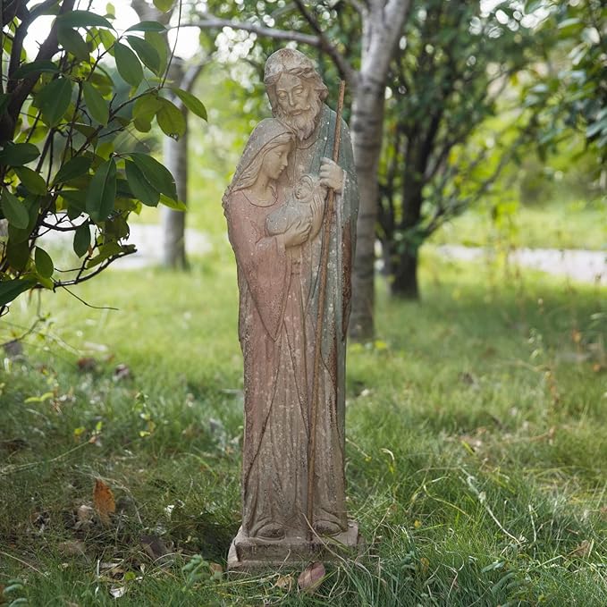 Holy Family Garden Statue Large Catholic Outdoor Sculpture H31.5” Big Sacred St Joseph Tall Virgin Mary Religious Saint Mother of God Outside Yard Lawn Patio Painted Resin
