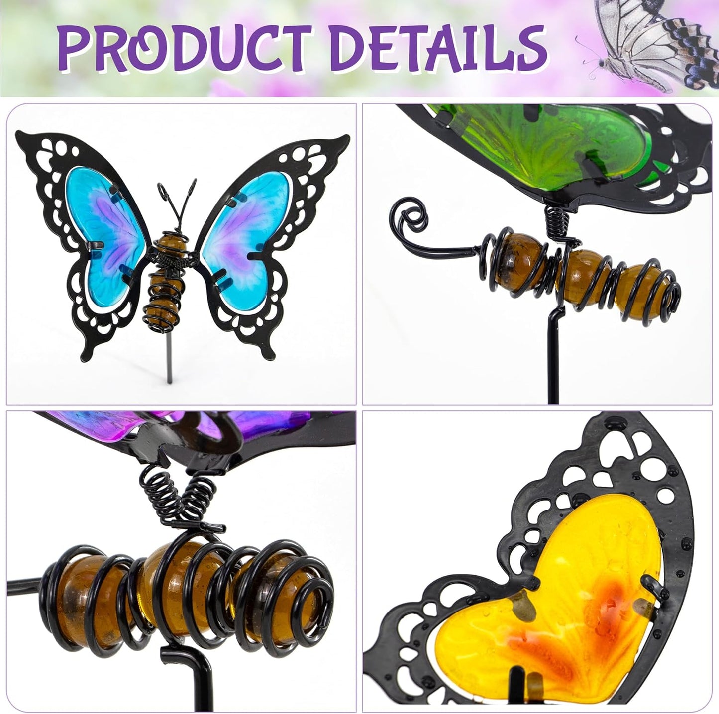 Butterfly Garden Stakes,Kit Made of Glass and Metal,Colorful Butterfly Garden Decorations Can Make The Garden Full of Color and Vitality. (Mix)