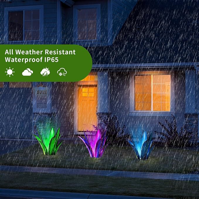 Upgraded Large Metal Yard Art, Metal Agave Plant Yard Decorations Outdoor Sculpture, Metal Flowers for Outside, Waterproof Outdoor Garden Decor (Blue (W/Solar Light))