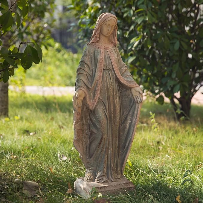 Virgin Mary Garden Statue Outdoor H31” Blessed Catholic Saint Mother of God Large Holy Madonna Resin Religious Sculpture Yard Outside Lawn Tall Praying St Mama Marian Big Painted Lady Magdalene