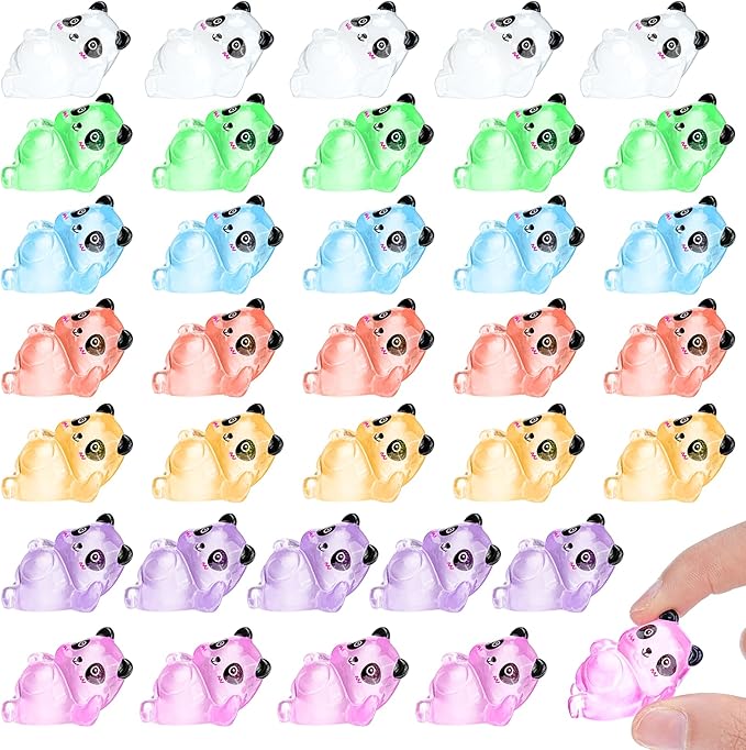 35 Pcs Mini Panda Figurines Luminous Cute Animals Landscape Decoration Mini Resin Animals Figures Glow in The Dark for DIY Ornament Craft Party Cake Topper