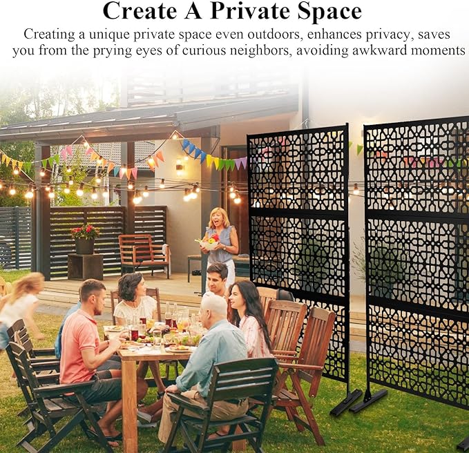 6.5FT Outdoor Metal Privacy Screen, Outdoor Privacy Panels, Freestanding Privacys Fence with Sturdy Stands, Durable Steel for Patio for Courtyard, Balcony, Garden and Other Indoor Places