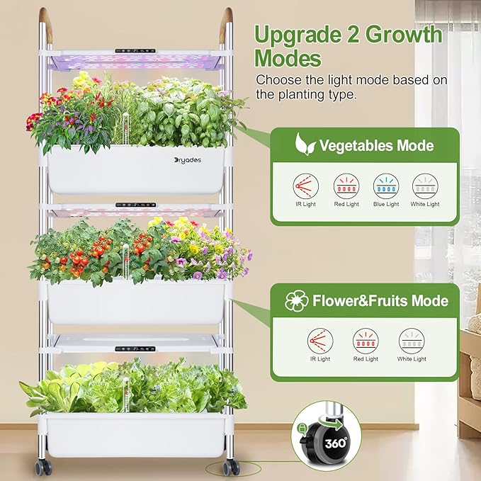 Indoor Garden Hydroponic Growing System with 81 Pods Herbs Garden Kit with 30W Led Grow Light Large Movable 3-Layer Floor-Standing hydroponic Gardening System Planter Grower for Vegetable Fruit