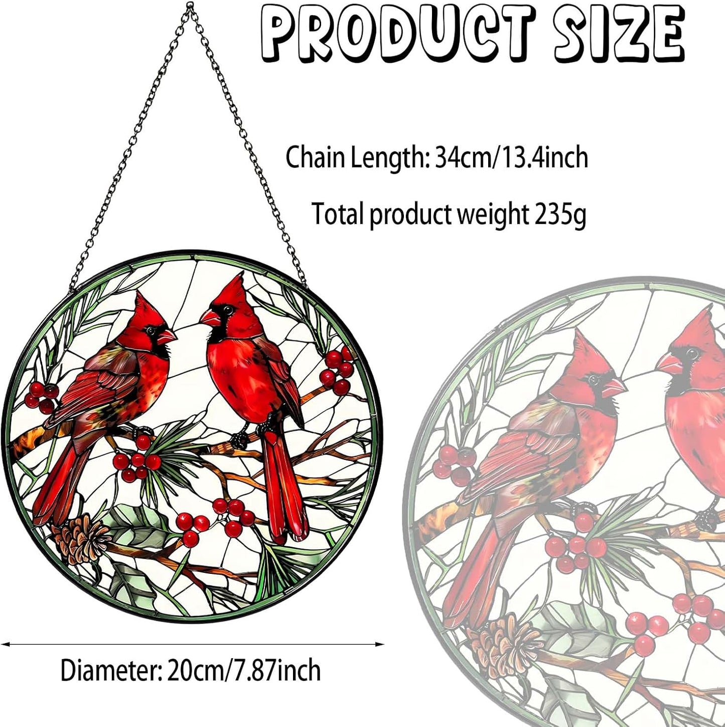 Cardinal Sun Catcher Stained Glass Window Hanging Cardinal Decor Lovers Gifts for Women Handmade Sun Catcher Decoration for Garden Home Housewarming Gifts