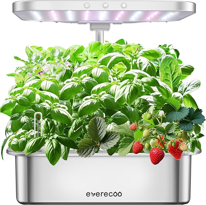 Stainless Steel Hydroponics Growing System Kits, Controlled Smart Indoor Garden with LED Grow Light Full Spectrum, 15 Pods Plant Germination Kit, with Quiet Pump,for Vegetables Herbs,Gardening Gifts