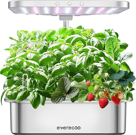 Stainless Steel Hydroponics Growing System Kits, Controlled Smart Indoor Garden with LED Grow Light Full Spectrum, 15 Pods Plant Germination Kit, with Quiet Pump,for Vegetables Herbs,Gardening Gifts