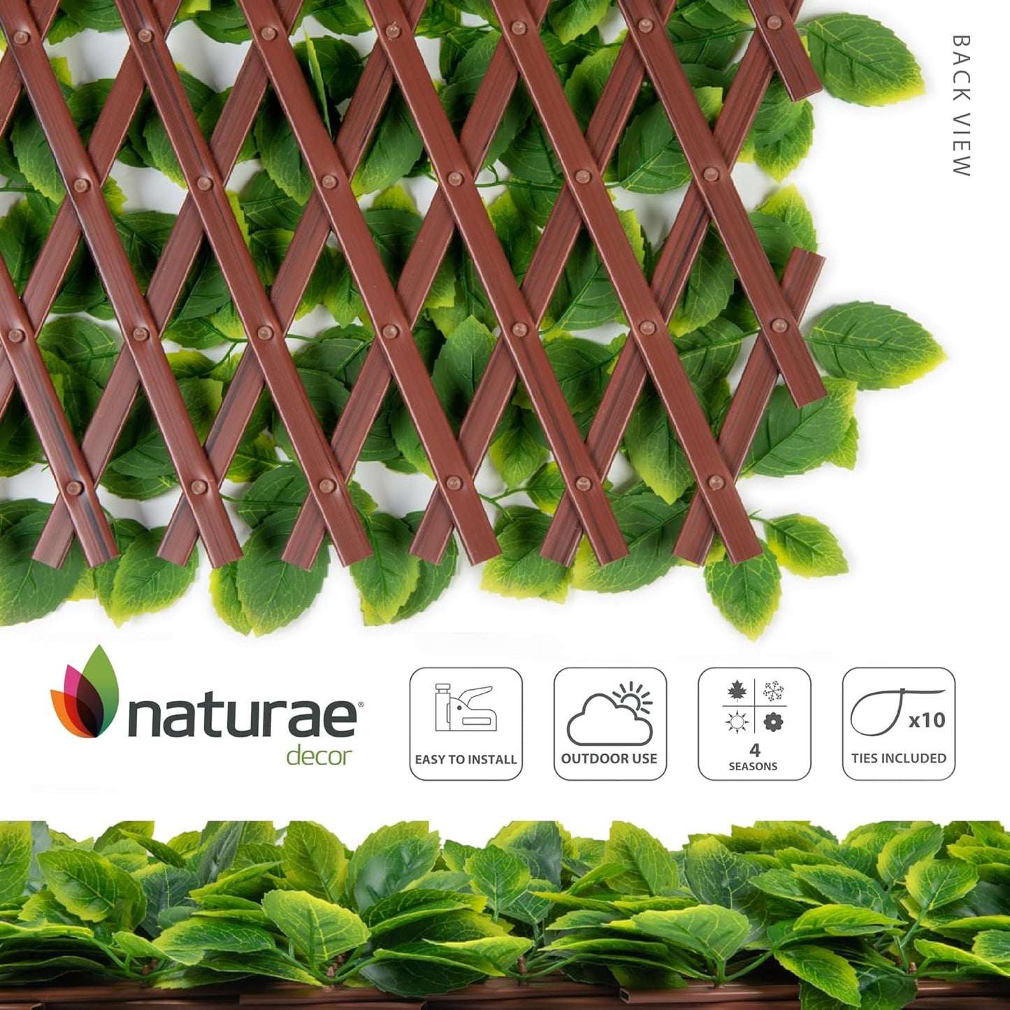 Naturae Decor PVC Expandable Trellis - Outdoor Privacy Screen - Sturdy and Flexible - Realistic Look - 36 in x 72 in - Mint Leaves