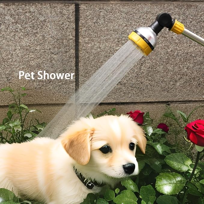 17.5" Gardening Watering Wand | 8 Spray Patterns & Thumb-Controlled Switch | 180° Rotating Long Nozzle| for Plants, Hanging Baskets and Shrubs, Pet Bathing, Wall Washing-Yellow