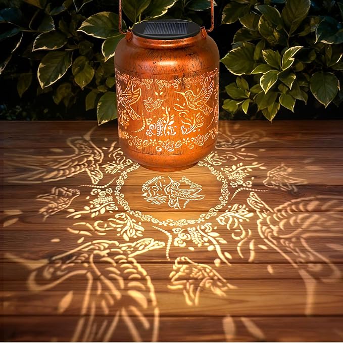 Hummingbird Solar Lanterns Outdoor Waterproof Birthday Gifts for Women Garden Decor Metal Hanging Solar Lights for Yard Hummingbird Thanksgiving Christmas Gardening Gifts for Mom Grandma