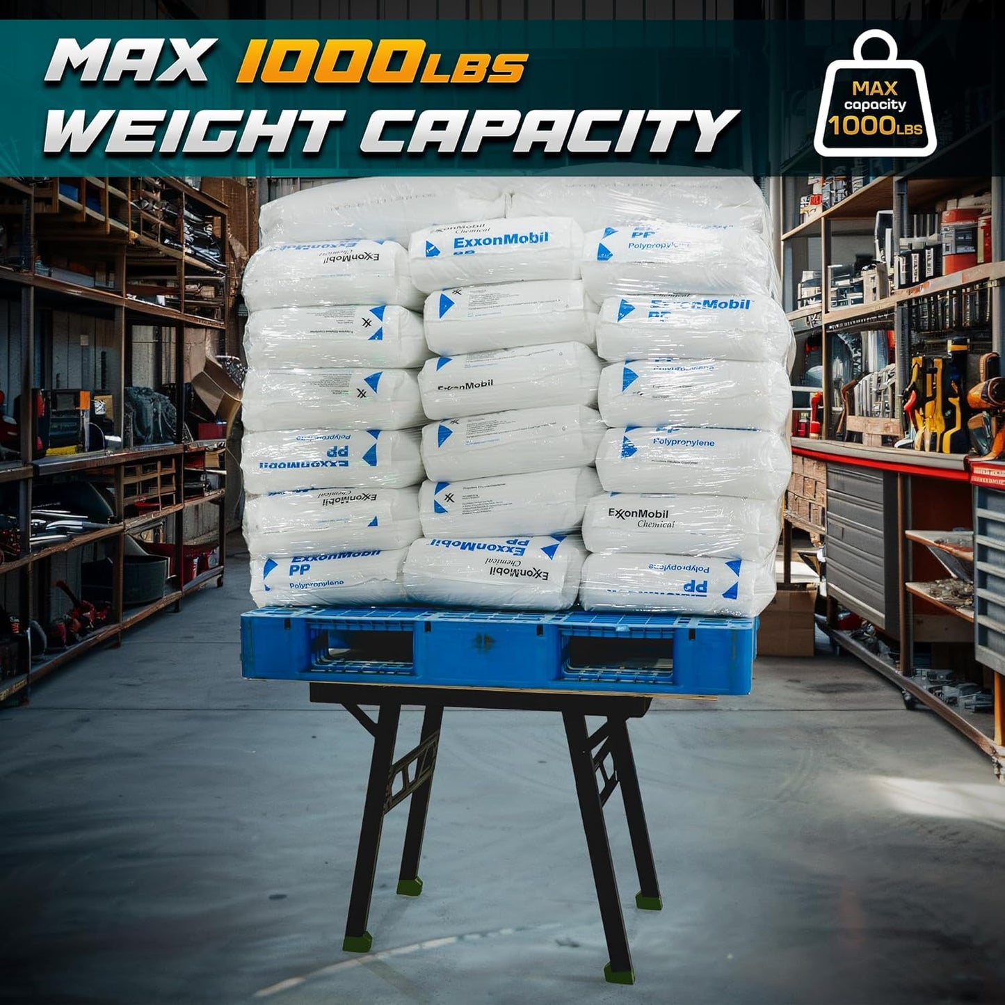 Foldable Work Bench,Easy Step Protable Work Table,34" W x 25" D x 31" H Lightweight Workbench wih 1650 LBS,Work Benches for Garage,Work Bench Suitable for Garage,Workshop and Home (Green)