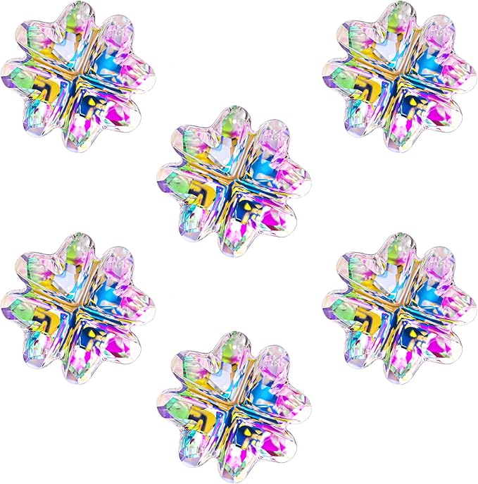 Set 6,AB Coating Four Leaf Lucky Clover Crystal Prisms Suncatchers for Windows,Rainbow Maker Hanging Prisms for Wedding Party Tree Garlands Ornaments Christmas Decorations Clearance,45mm