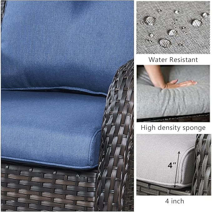 HUMMUH 9 Piece Patio Furniture PE Wikcer Outdoor Furniture Set with Sectional Sofa Swivel Patio Chairs Ottomans and Glass Coffee Table for Yard,Garden,Lawn