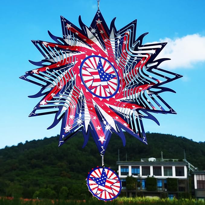 DJUAN 4th of July Decorations,12in American Flag Patriotic Wind Spinner Fourth of July Decor Outdoor,Garden Wind Spinners Patriotic Decor Independence Day Decorations for Yard,Garden,Patio