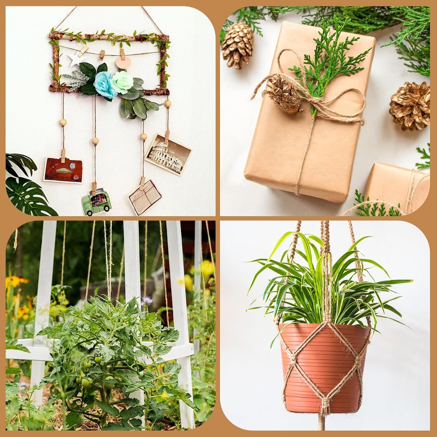 XSEINO 3600 Feet Natural Jute Twine Strong Garden Twine Rope for Arts Crafts Gift Wrapping Gardening Tomato Climbing Plant Tie Floristry Packing Decor