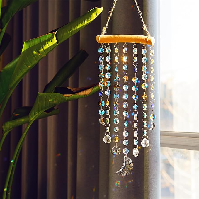 Crystal Moon Star Prism Suncatcher Rainbow Maker Pendant Window Garden Hanging Decoration Ornament Crystal Wind Chimes