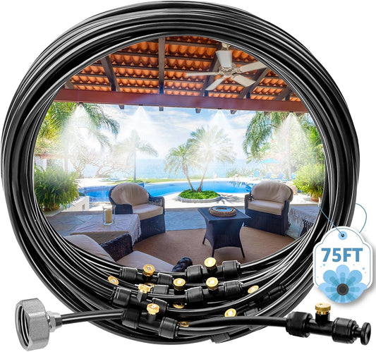 MIXC Misters for Outside Patio, 75FT (23M) Misting Line+23 Mist Nozzles+3/4" Brass Adapter, Outdoor Misting Cooling System for Patio Backyard Garden Greenhouse Horse Corral