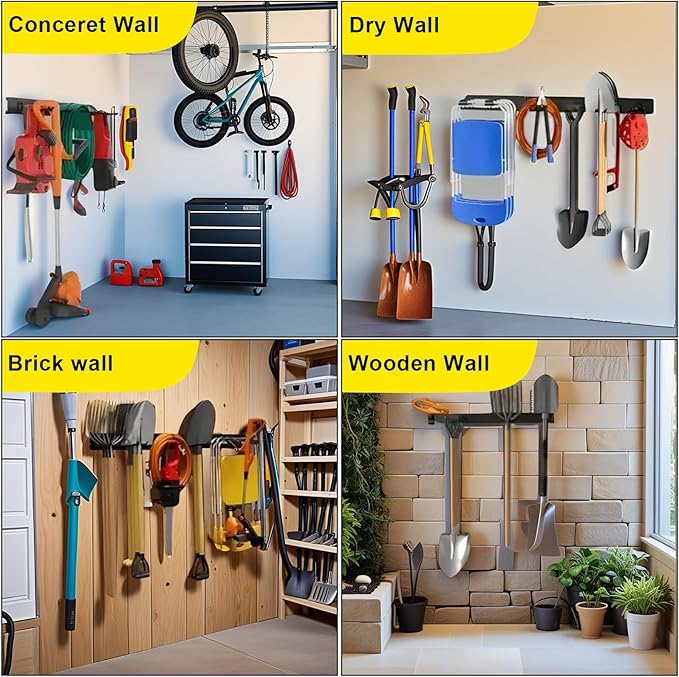64'' Garage Tool Organizer Wall Mount, 18 PCS Adjustable Garden Tool Hanger Rack, Garage Hooks Heavy Duty, Shovel Holder Wall Mount, Storage Hooks for Hanging in Garage