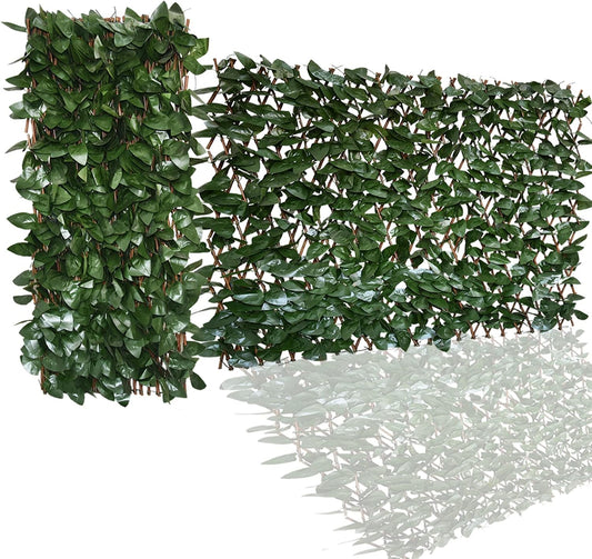 Expandable Faux Ivy Fence,Artificial Privacy Screen Decor for Outdoor Wall, Balcony and Patio, Single Sided Leaves (2, DarkGreen)