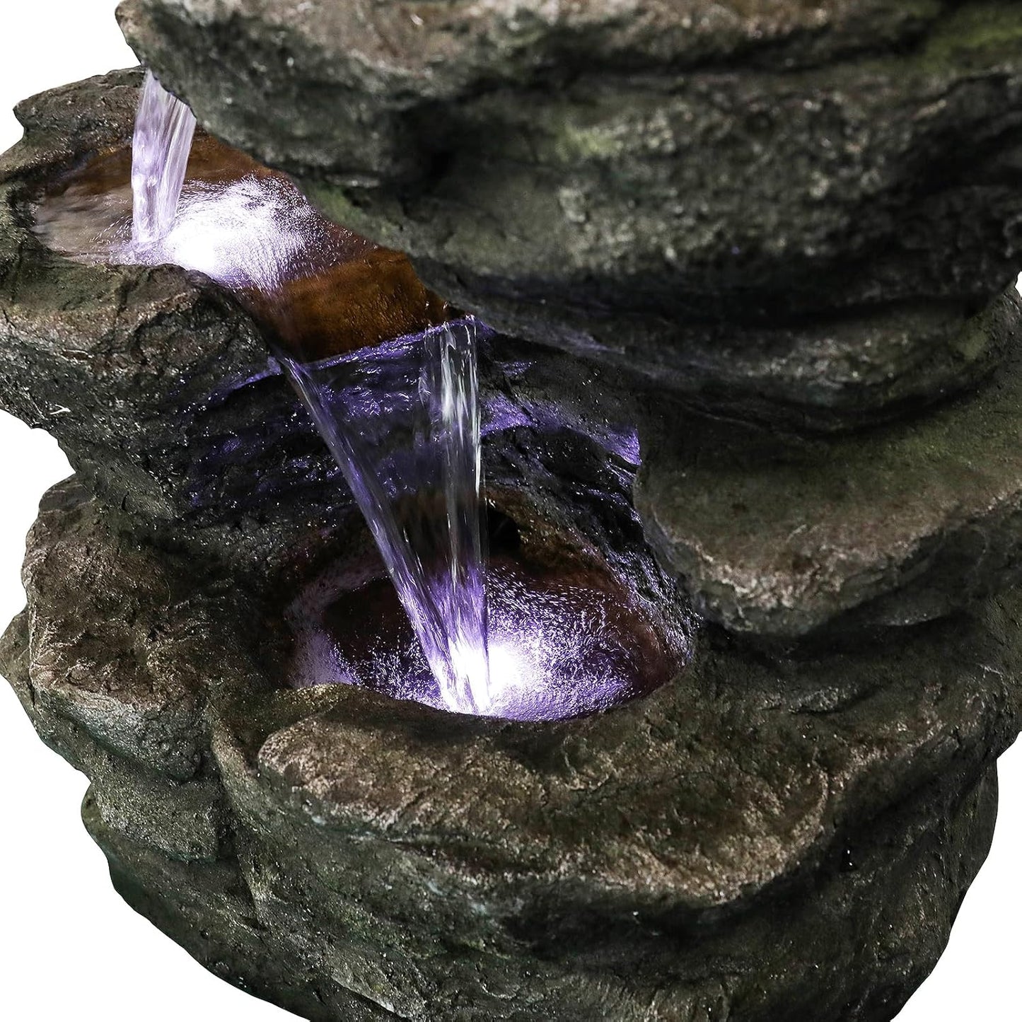 6-Tier Rockery Outdoor Fountain - 40” H Outdoor Waterfall Fountain with LED Lights for Home&Office Decor, Stacked Rock Cascading Relaxation Garden Fountains Outdoor for Patio, Yard, Deck
