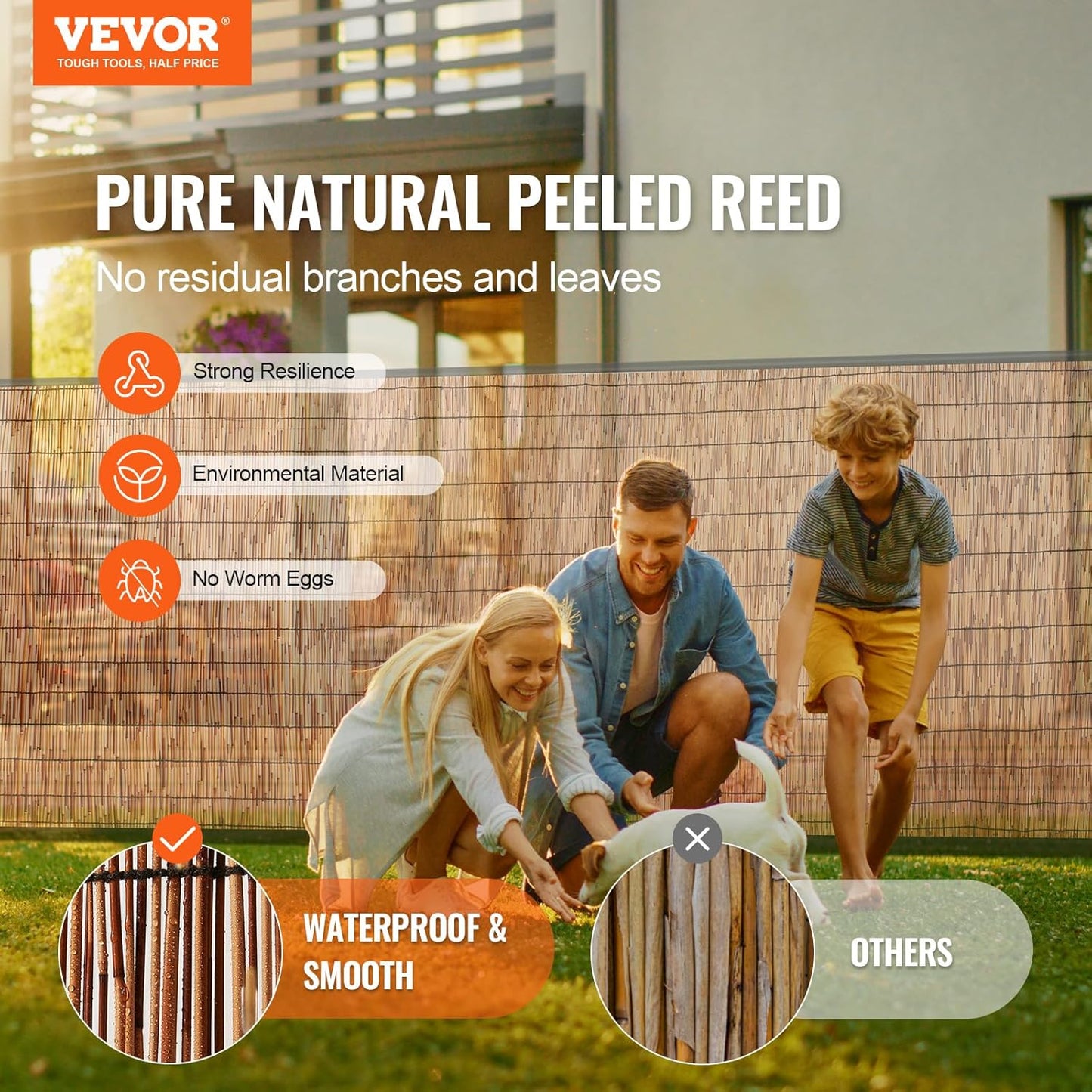 VEVOR Natural Reed Fencing, 4ft x 16.4 ft, Decorative Bamboo Privacy Screen,Reed Fence Roll Patio Decorative Fences Reed Screen Curtain for Garden Backyard Patio Balconies,Brown
