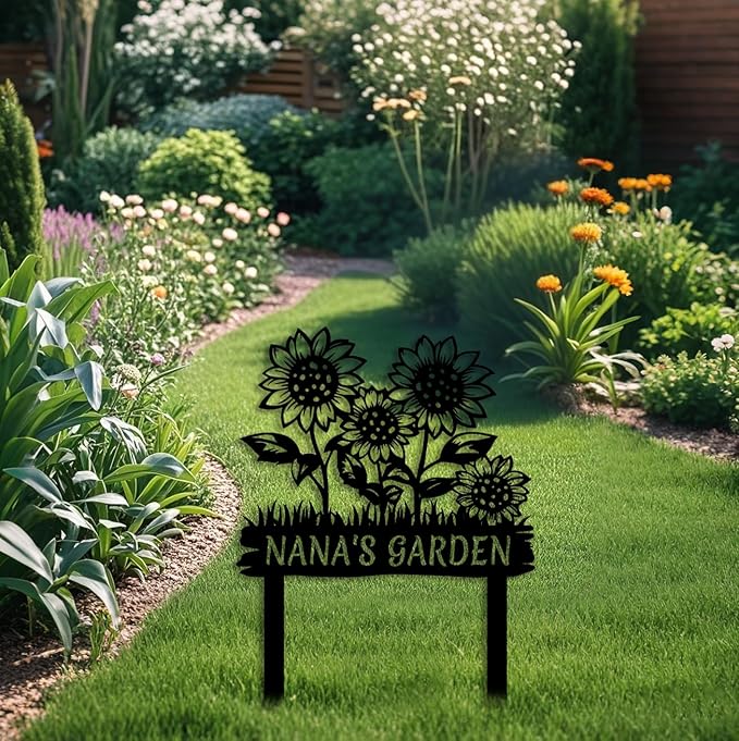 Personalized Metal Flower Garden Sign with Stake,Sunflower Garden Decor for Outdoor,Patio Yard Decor,Gifts for Gardeners style 10