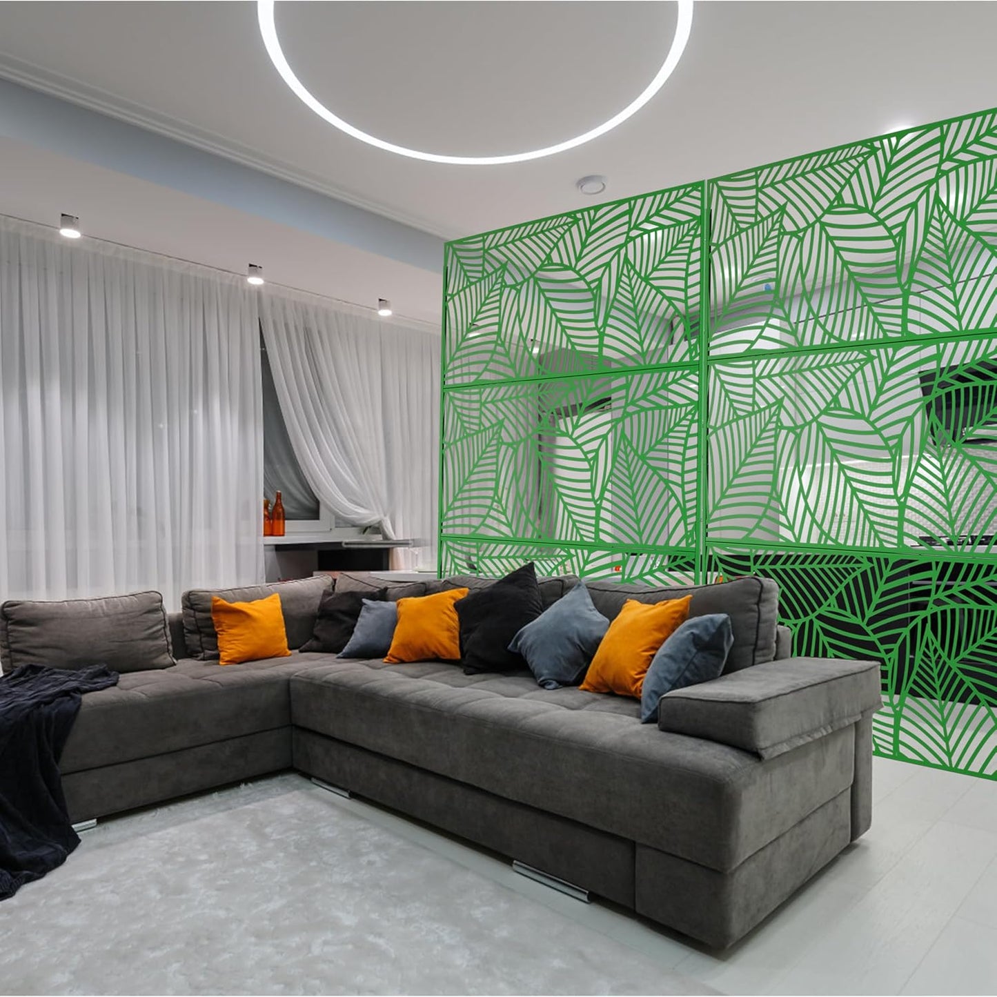 Metal Privacy Screens 76" H Outdoor Privacy Screens Panels Outdoor and Indoor Leaf Pattern Divider Freestanding Decorative Privacy Fence Panels for Balcony Patio Garden, Green