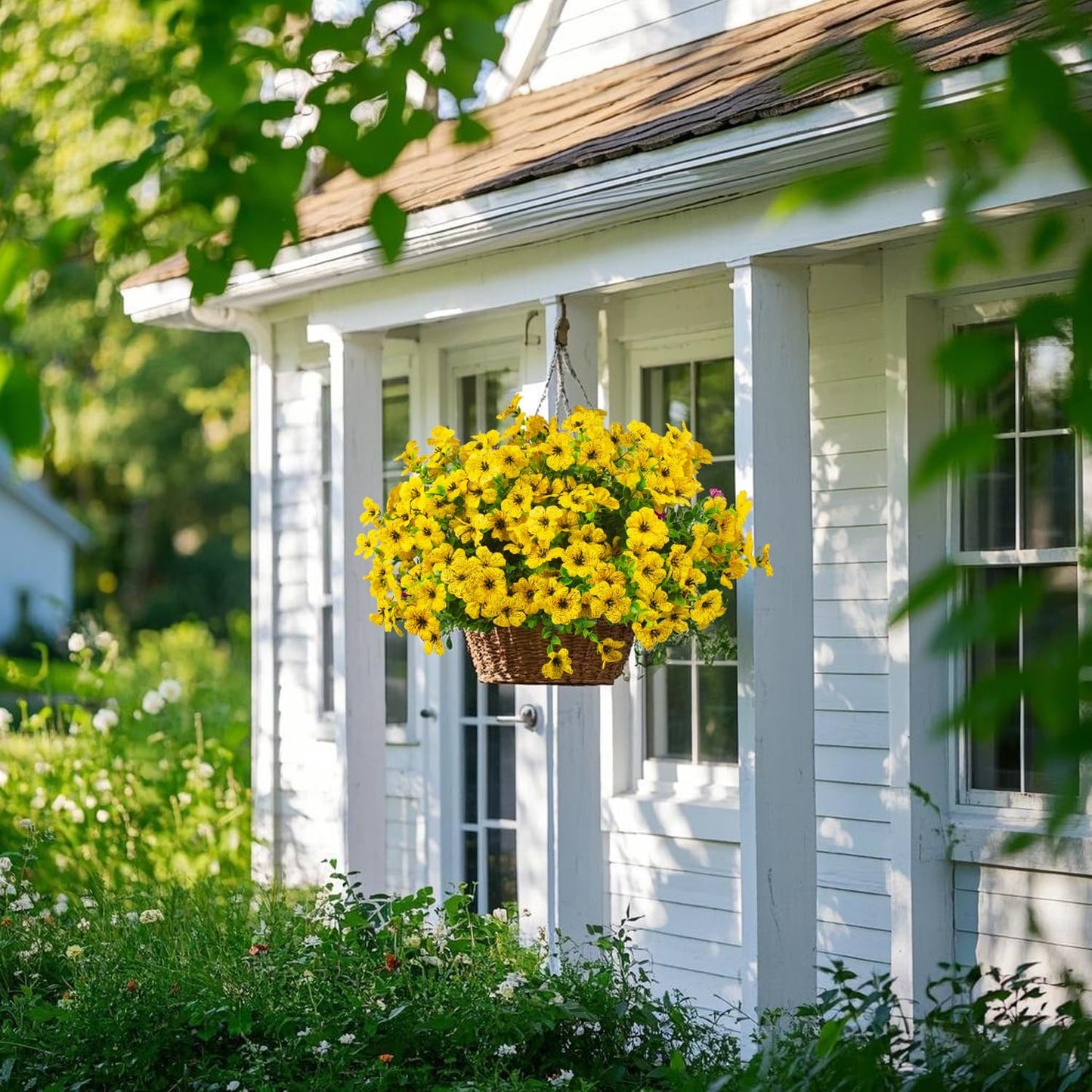 Artificial Fake Flowers for Outdoor Spring Decoration, 16 Bundles Faux Silk Colorful Daisy UV Resistant Realistic for Outside Porch Patio Home Yard Garden Planters Pots Window Box (Yellow)