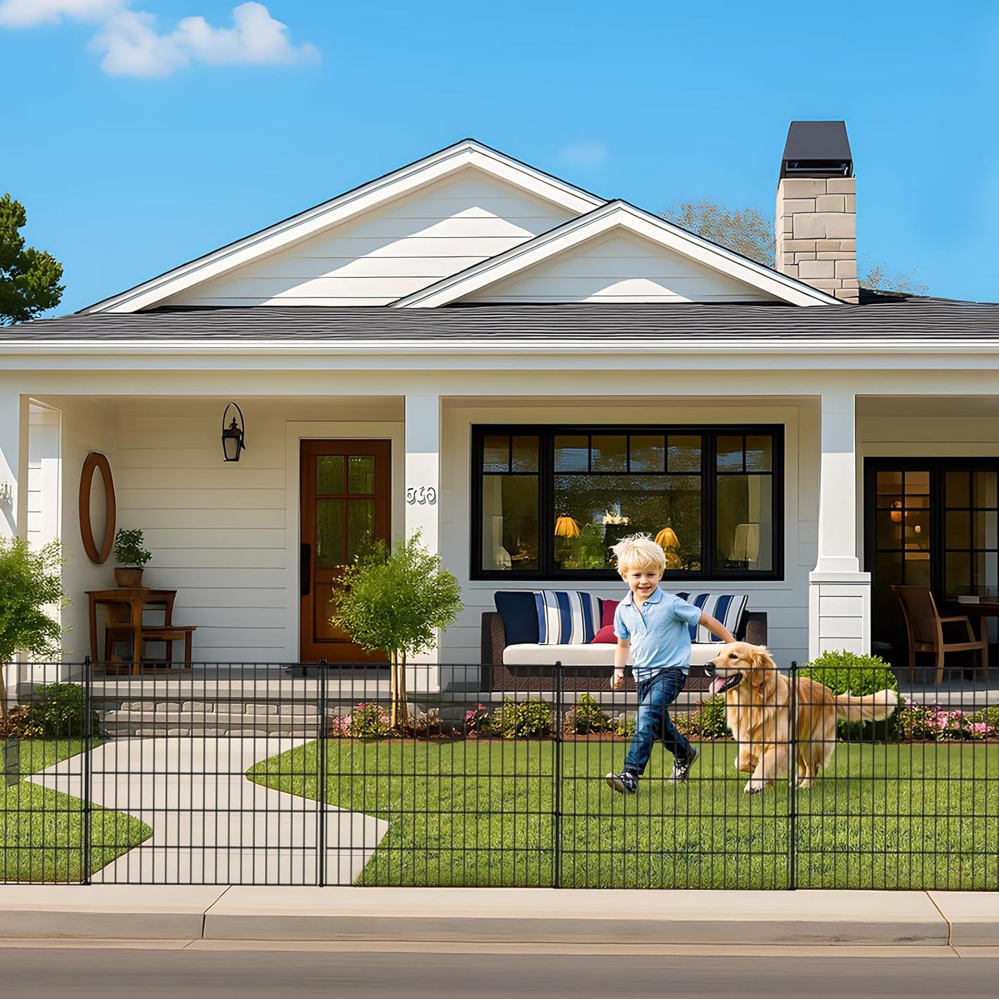 Land Guard 10-Panels No Dig Decorative Fence 30 in(H) x 25 ft(L), Tall Garden Fence Animal Barrier, Removable Fence for Garden, Rustproof Metal Animal Barrier Ground Stakes Fencing