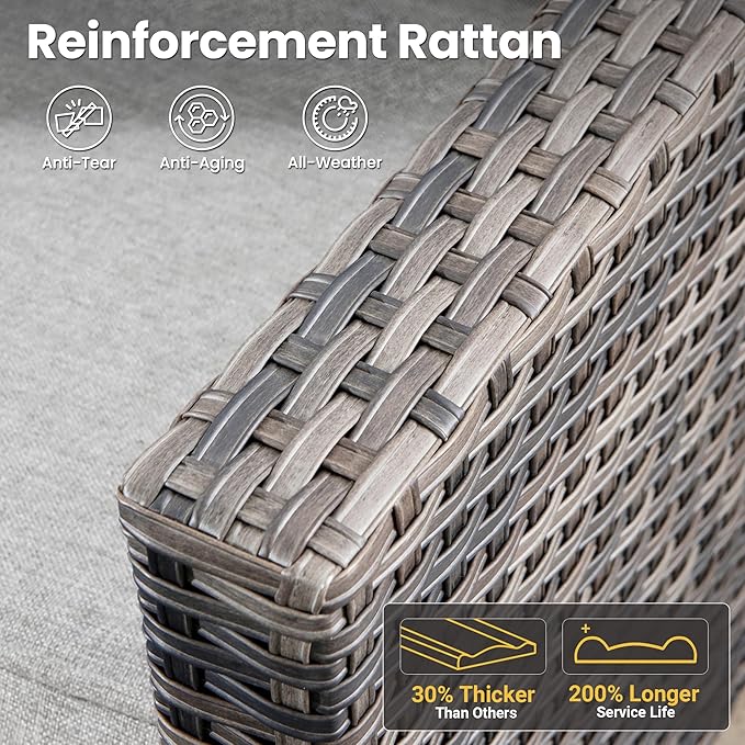 ovios 8 Pieces Patio Furniture Set with 54" Fire Pit Table, Outdoor Wicker Sofa with Comfy Cushions, All Weather High Back Rattan Couch Conversation Set, Grey