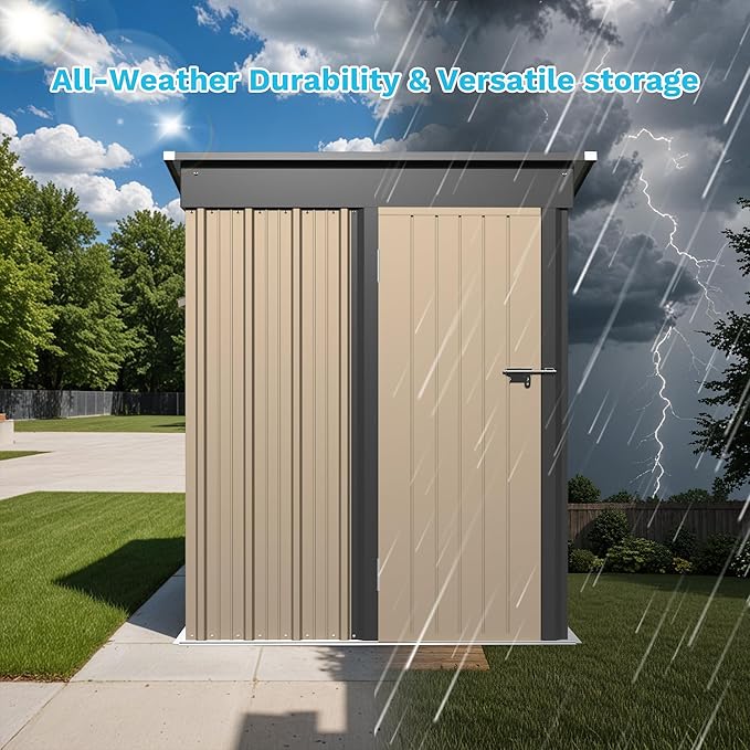 Greesum Outdoor Storage Shed 5 x 3 ft. Utility Tool Shed Metal Storage Garden Shed with Door & Lock for Patio Storage, Brown