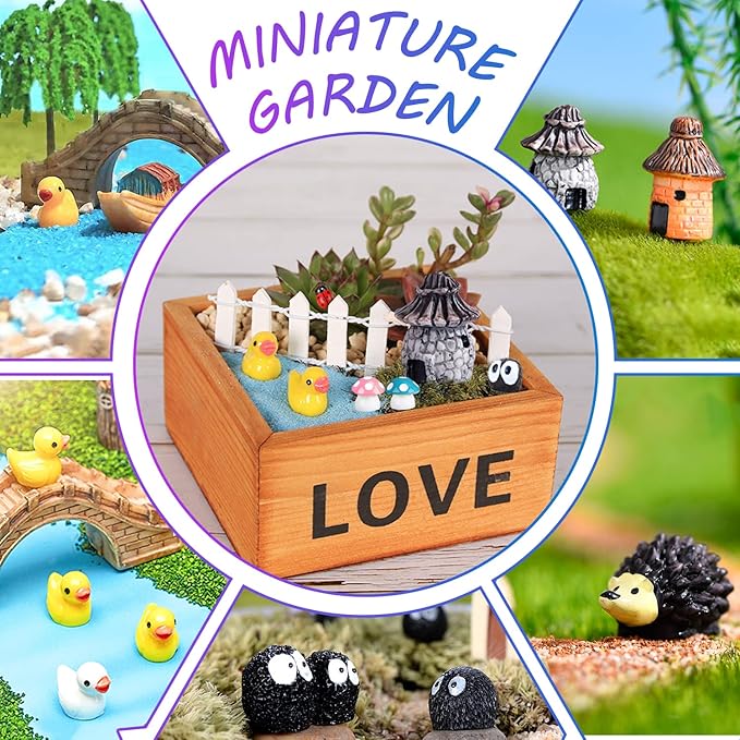 105 Miniature Fairy Garden Accessories, Fairy Garden Kit, Fairy Garden Animals, Miniature Figurines, Micro Landscape Ornaments Kit, Garden DIY Kit for Dollhouse Decoration Plant House Decor