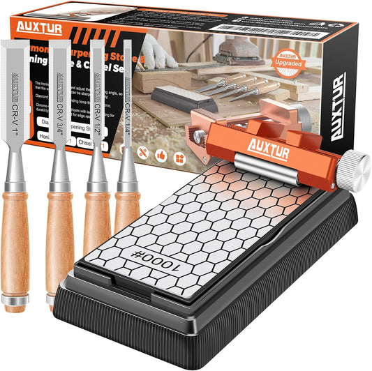 Sharpening Stone with Honing Guide Tool,chisel set for Woodworking,Flattening Stone,Complete Sharpening System Tools for Chisel Sharpening and Plane Restoration (guide+stone+chisel)