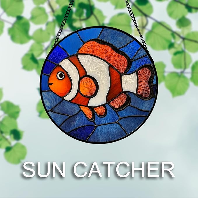 Stained Glass Window Hanging 4 Pcs Set Blue Ocean Turtle Dolphin Large 11.8" - Marine Life Suncatcher Garden Sun Catcher Decor Birthday Mother's Day for Mom Woman Nana Men