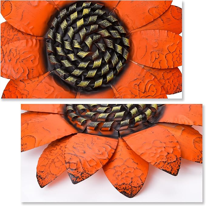 EASICUTI Orange Sunflower Metal Flowers Wall Decor Metal Wall Art Decorations Hanging For Indoor Outdoor Home Bathroom Kitchen Room Bedroom Living Room Garden Patio Porch 13 Inch