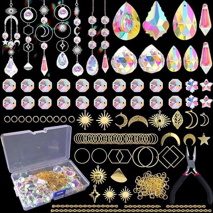 ilclviz DIY Suncatcher Making Kits for Adults 200PCS DIY Crystal Suncatcher Kit Sun Catchers Prism Supplies, DIY Gifts for Mom(Gold)