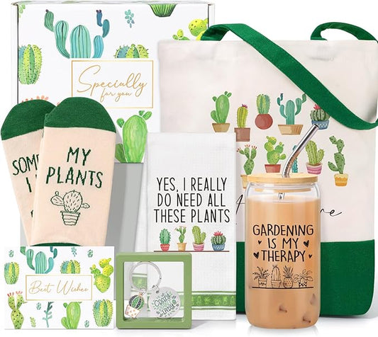 Plant Lover Gifts for Women,Succulent Cactus Ice Coffee Cup Gardening Gifts for Ladies With Crazy Plant Lady Keychain for Lover,Birthday/Friend/Christmas Gift