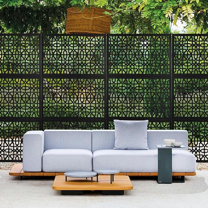 6.5FT Outdoor Metal Privacy Screen, Outdoor Privacy Panels, Freestanding Privacys Fence with Sturdy Stands, Durable Steel for Patio for Courtyard, Balcony, Garden and Other Indoor Places