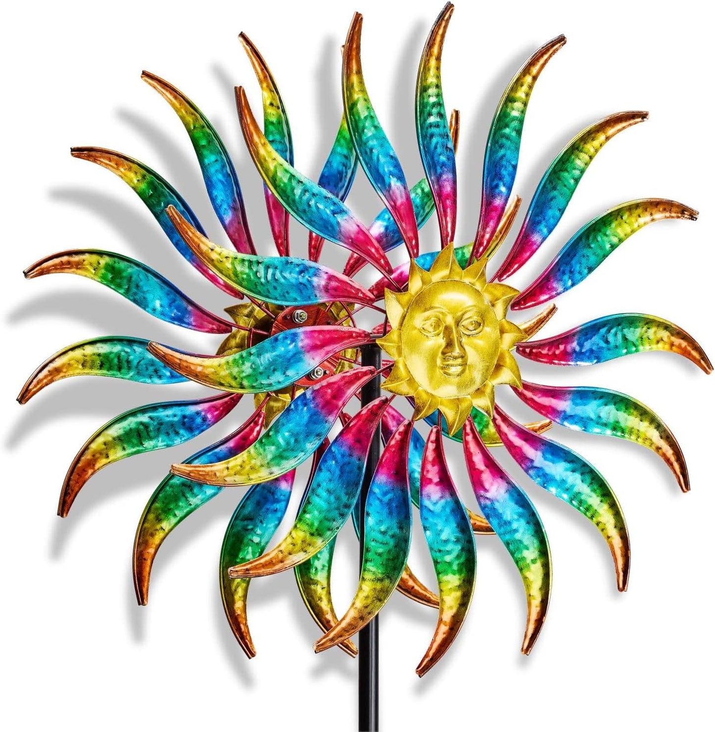 75" Multi-Color Wind Spinners Outdoor Metal Sun Wind Sculptures for Garden, Patio, Yard, Lawn Decorations Double Windmill Spinne